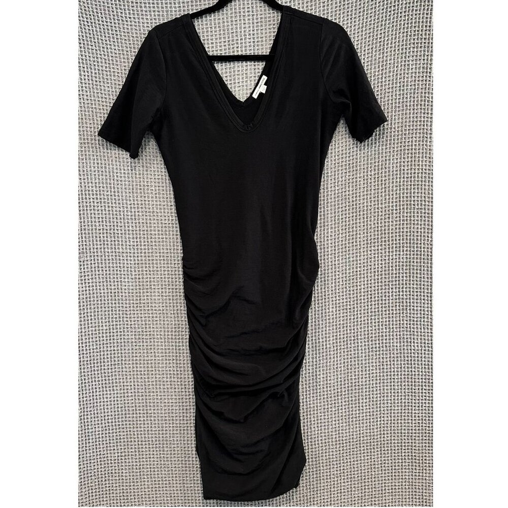 James Perse Standard Ruched V-Neck Jersey Dress - Black - Picture 6 of 11